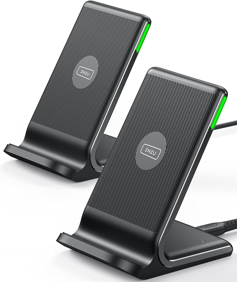 INIU Wireless Charger, 2 Pack 15W Fast Wireless Charging Stand Qi-Certified with Sleep-friendly Adaptive Light & Dual Charging Modes for iPhone, Samsung etc