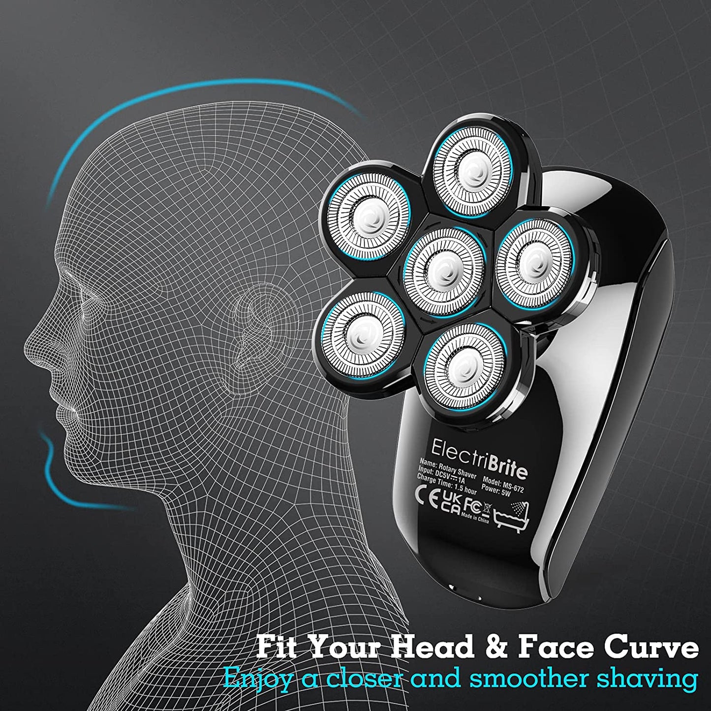 Head Shavers for Men, ElectriBrite Upgrade 5-in-1 Bald Head Shaver Cordless LED Men's Electric Shavers IPX7 Waterproof
