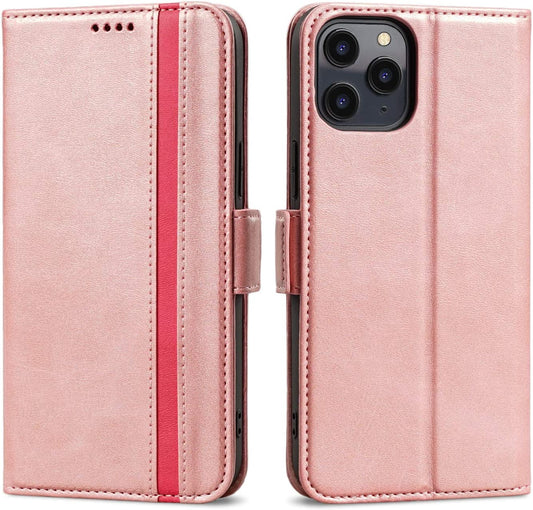 Rssviss for iPhone 12 Mini Case 5.4" & 12 Max Pro Protective Leather Wallet Shockproof Magnetic Flip Cover with Card Slots and Stand Pink or Orange