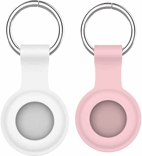 AirTag Silicone Protective Case for Airtag, 4 pack AirTag Holder with Key Ring Pink x2 Orange x1 White x1