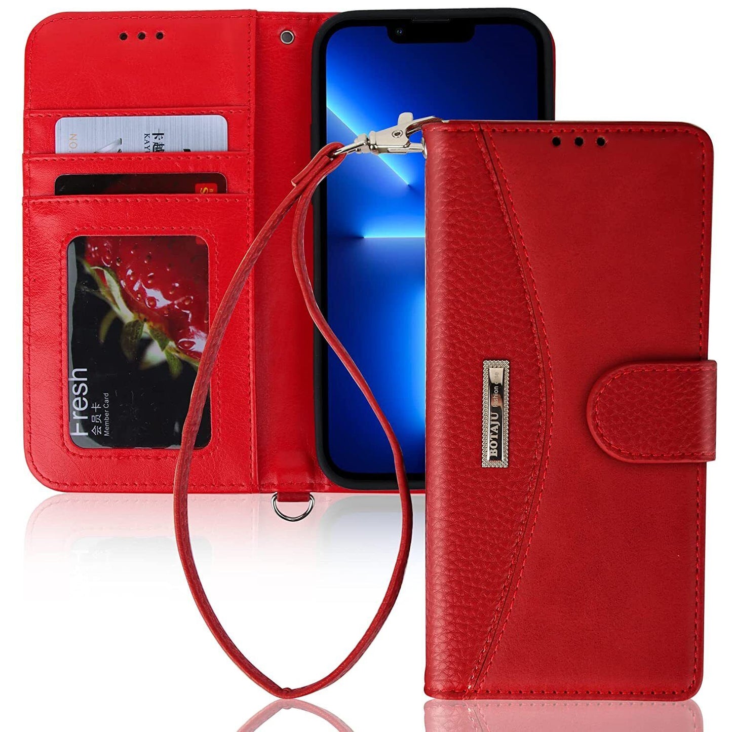 BOTAJU iPhone 13 Pro & Pro Max Leather Case Strong Magnetic Closure