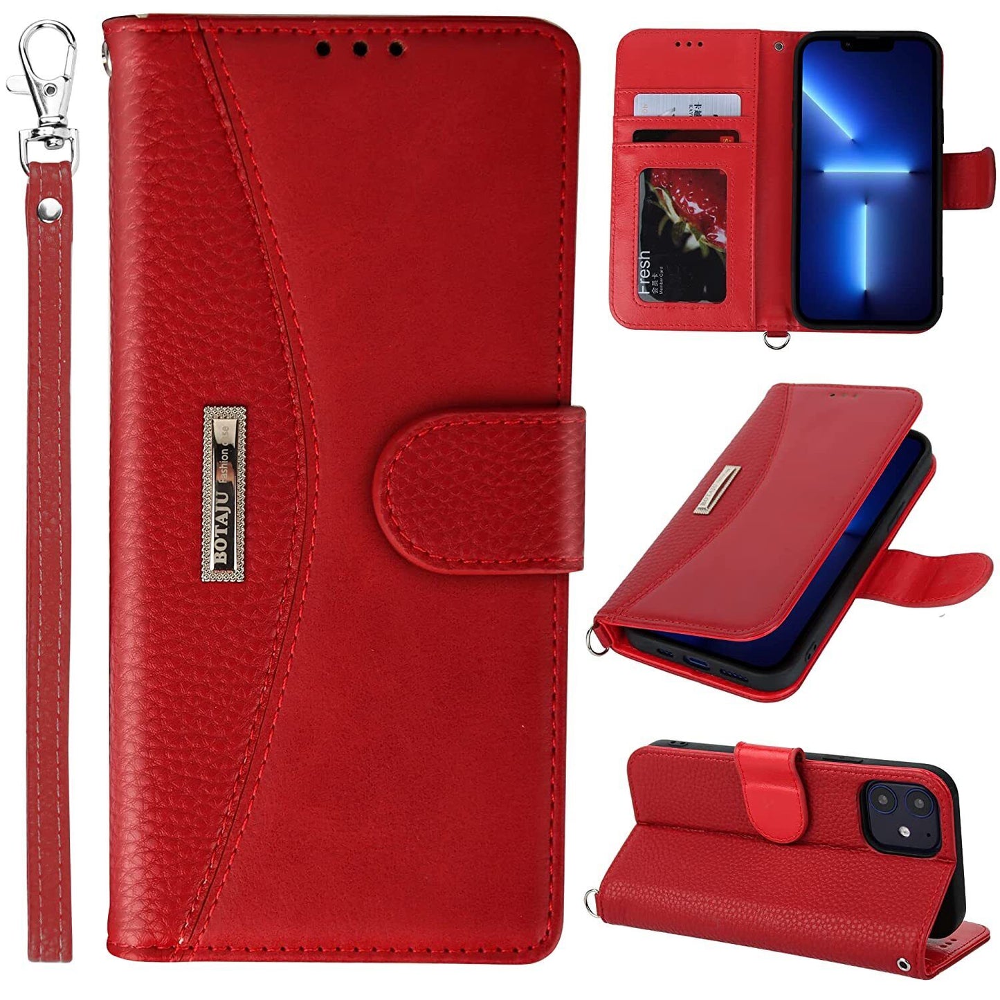 BOTAJU iPhone 13 Pro & Pro Max Leather Case Strong Magnetic Closure