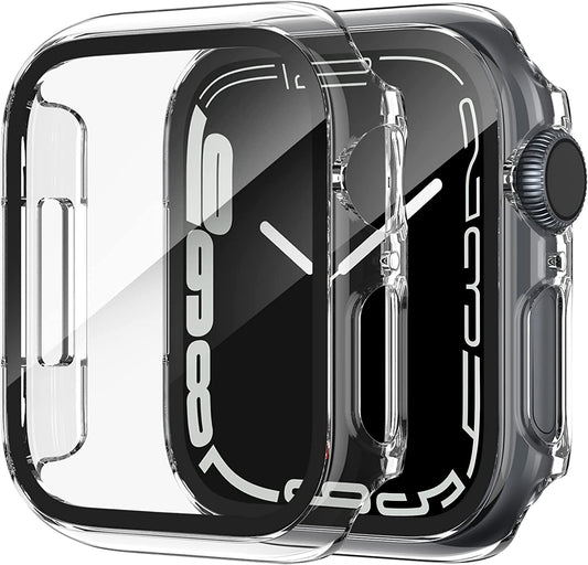 CAVN [2-Pack] Hard PC Protector Case Compatible with Apple Watch Series 8/Apple Watch Series 7 41mm, Built-in Tempered Glass Protective Cover