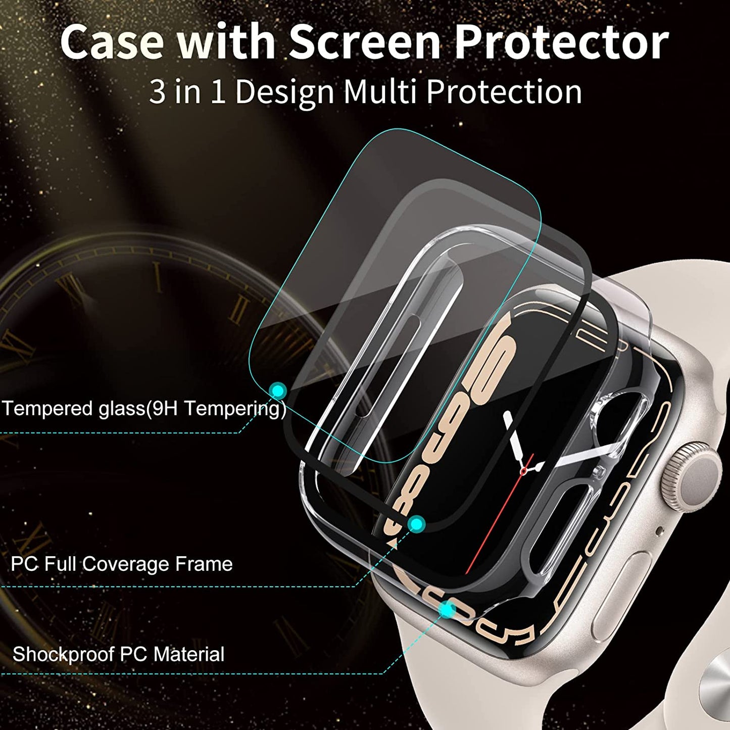 CAVN [2-Pack] Hard PC Protector Case Compatible with Apple Watch Series 8/Apple Watch Series 7 41mm, Built-in Tempered Glass Protective Cover