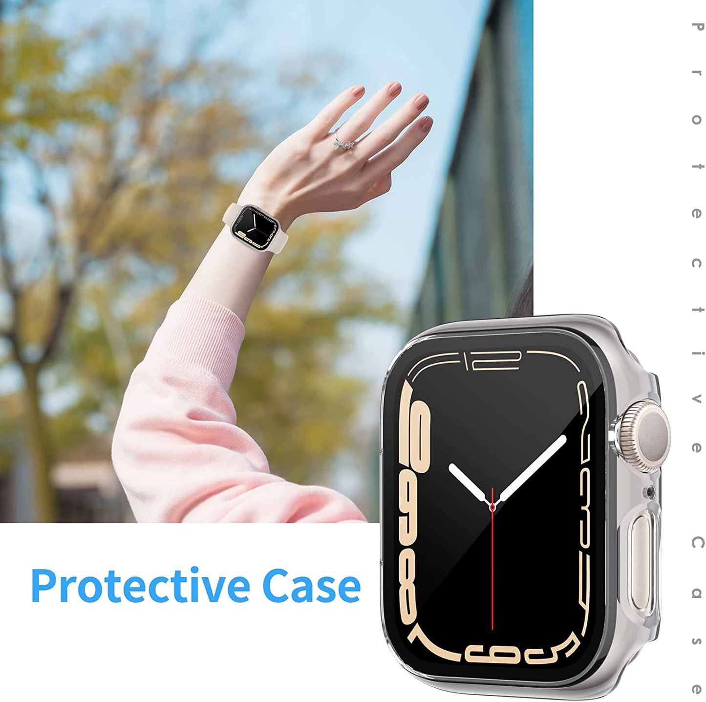 CAVN [2-Pack] Hard PC Protector Case Compatible with Apple Watch Series 7/8/9 41mm, Built-in Tempered Glass Protective Cover