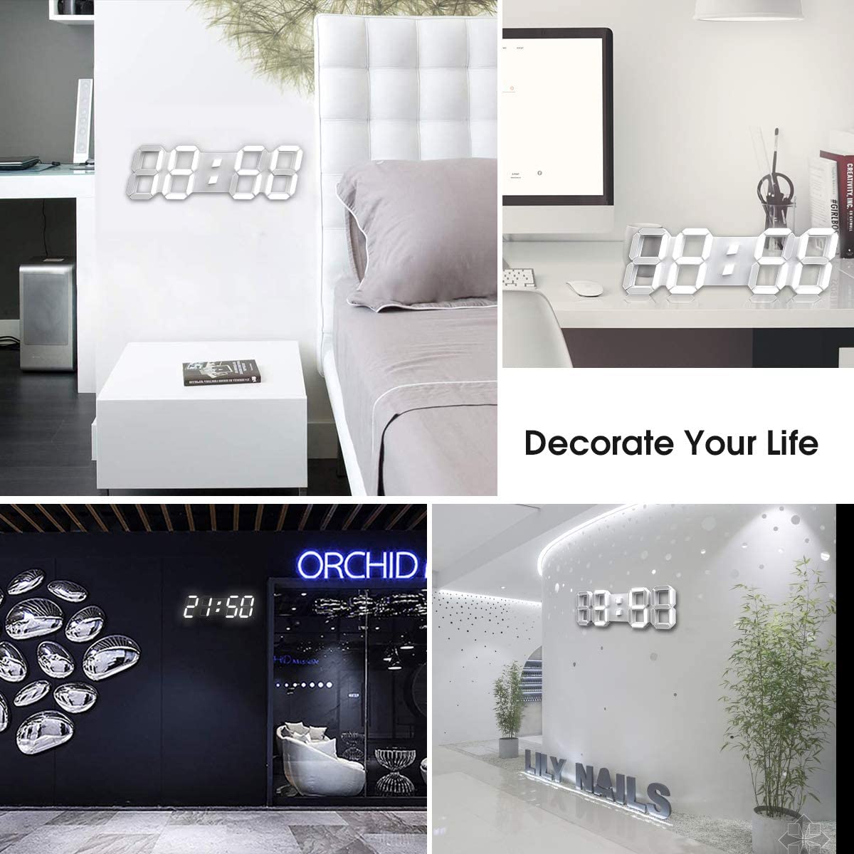 3D LED Digital Wall Clock 15” Remote Control Timer Nightlight Alarm Clock for Office Home Living Room Home Gym