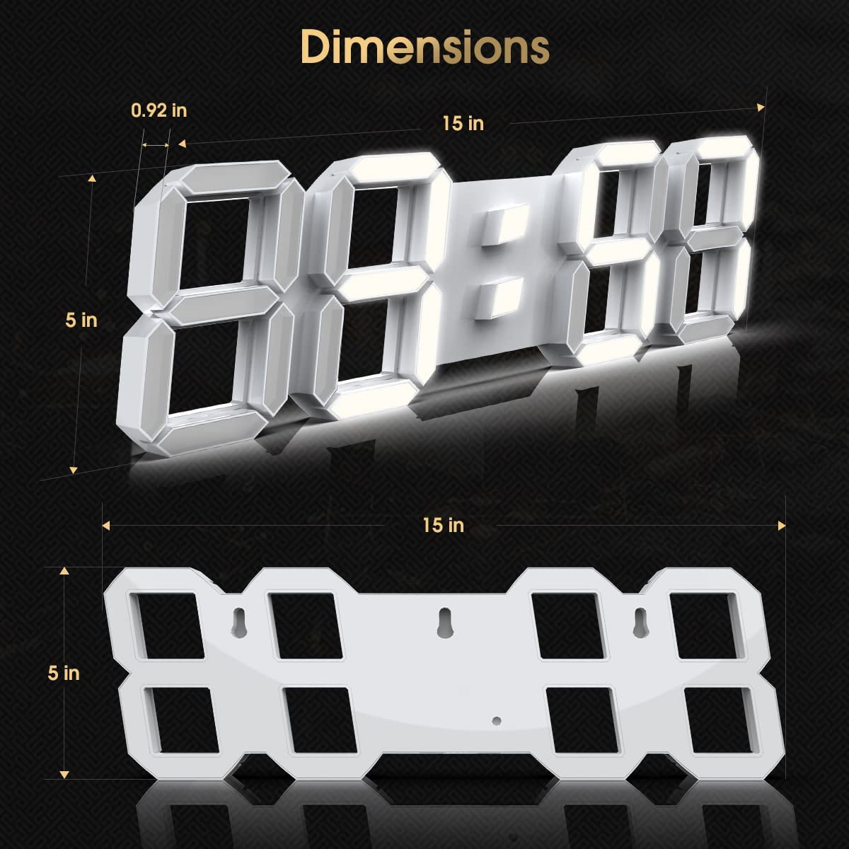 3D LED Digital Wall Clock 15” Remote Control Timer Nightlight Alarm Clock for Office Home Living Room Home Gym