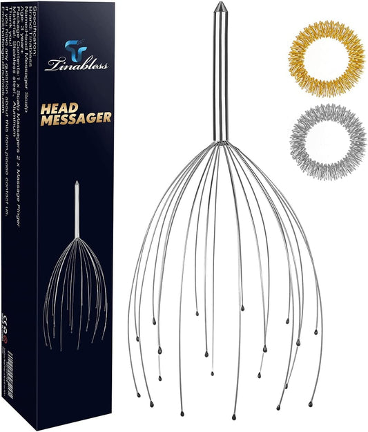 Linabless Portable Scalp Massage Kit, Head Massager with 20 Fingers Head Scratcher for Deep Relaxation, Hair Stimulation and Body Stress Relax