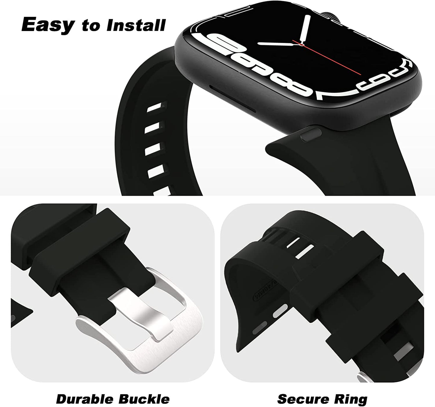 FEOYA Silicone Strap Compatible with Apple Watch Strap 38mm 40mm 41mm 42mm 44mm 45mm, Breathable Soft Sport Wristband Replacement Strap for iWatch