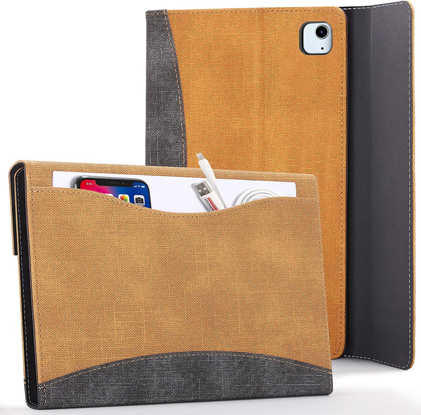 Forefront Cases Case for iPad Air 4 2020 - Portfolio Apple iPad Air Case Stand with Document Pocket - Tan