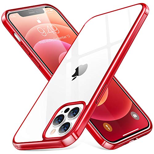 Humixx for iPhone 12 Pro Max Crystal Clear Case Red Edge, 5.0 Military Shockproof Slim Fit Hard Back and Soft Silicone Edge Airbag Cover 6.7”