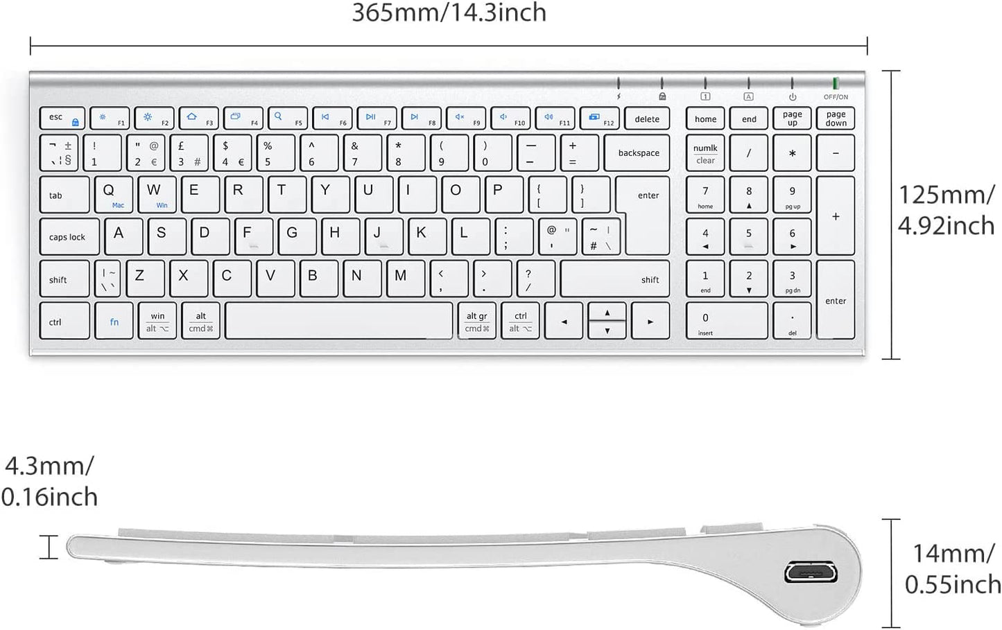 iClever GK03 Wireless Keyboard and Mouse Combo - 2.4G Portable Wireless Keyboard Mouse, Rechargeable Full Size Slim Thin Stable, Silver