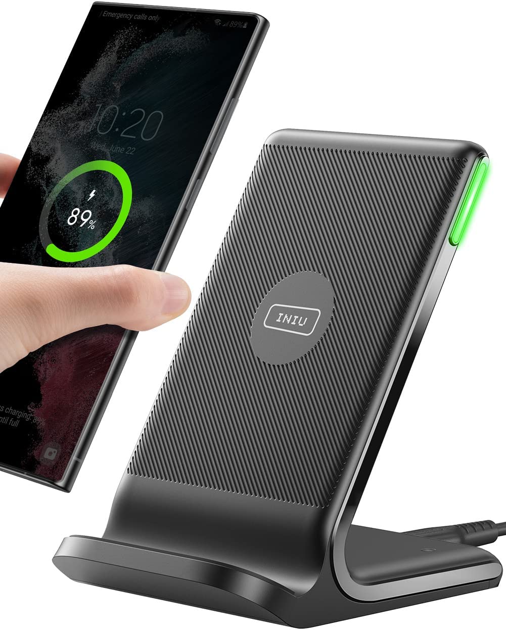 INIU Wireless Charger, 15W Fast Wireless Charging Stand Qi-Certified with Sleep-friendly Adaptive Light & Dual Charging Modes for iPhone, Samsung etc