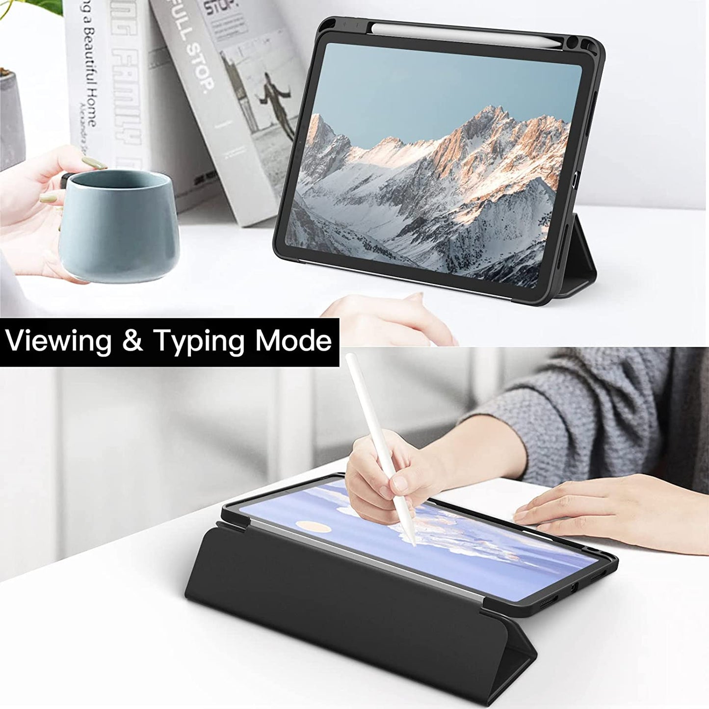 JETech Case for iPad Pro 11 Inch (2022/2021/2020/2018) with Pencil Holder, Clear Transparent Back Shell Slim Stand Shockproof Tablet Cover, Auto Wake/Sleep (Black) Model 3112