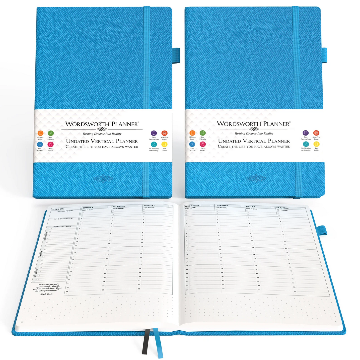 Wordsworth Undated Planner 2024-2025 - B5 Weekly, Monthly, Yearly Planning, Organiser Notebook; Increase Productivity, Gratitude Journal, Your Goals