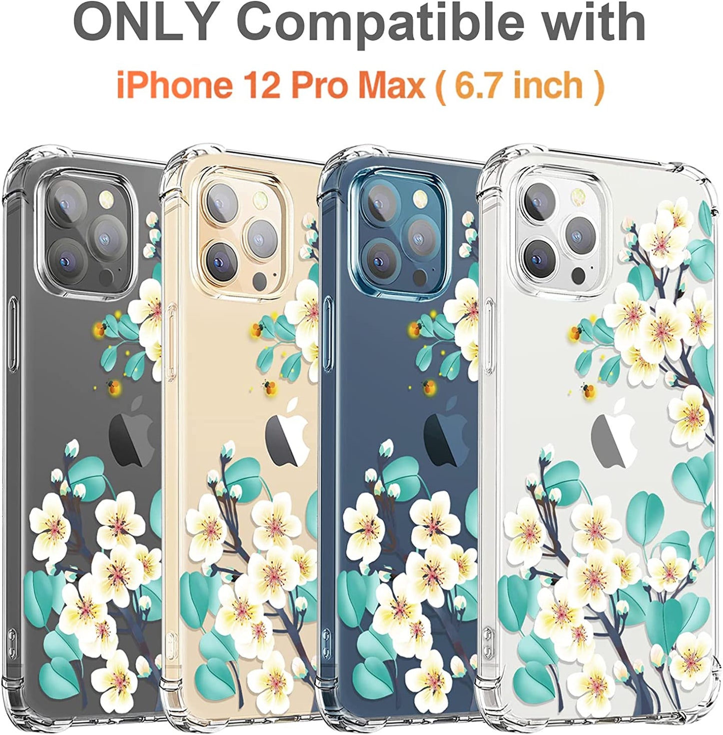 RoseParrot [5 in 1] iPhone 12 Pro & 12 Pro Max Case with Screen Protector + Ring Holder + Waterproof Pouch, Clear with Design (Firefly)