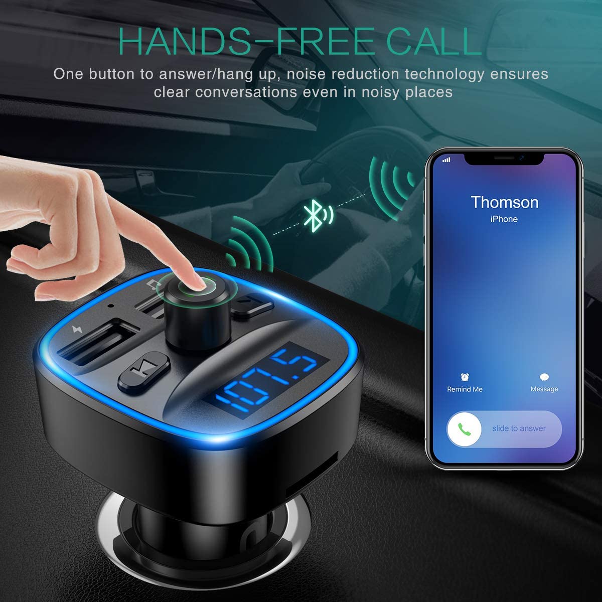 Bluetooth Fm Transmitter For Car, Wireless Radio Adapter Hands