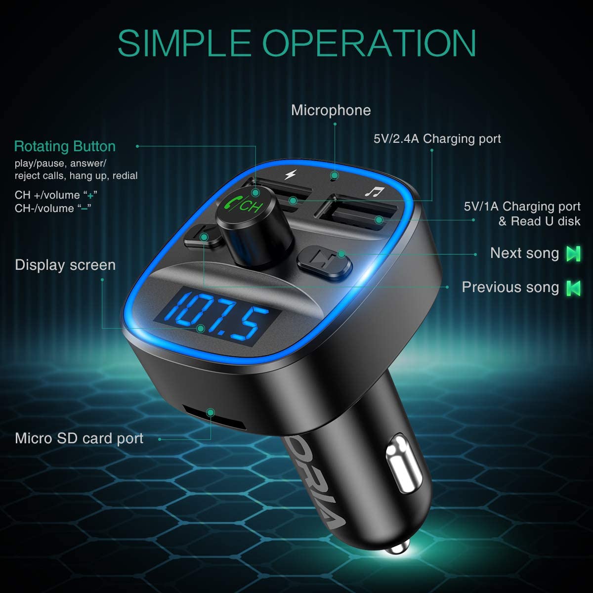 Car Bluetooth Fm Transmitter Wireless Radio Adapter With Microphone 2 Usb  Charging, Universal Charger,mp3 Music Player