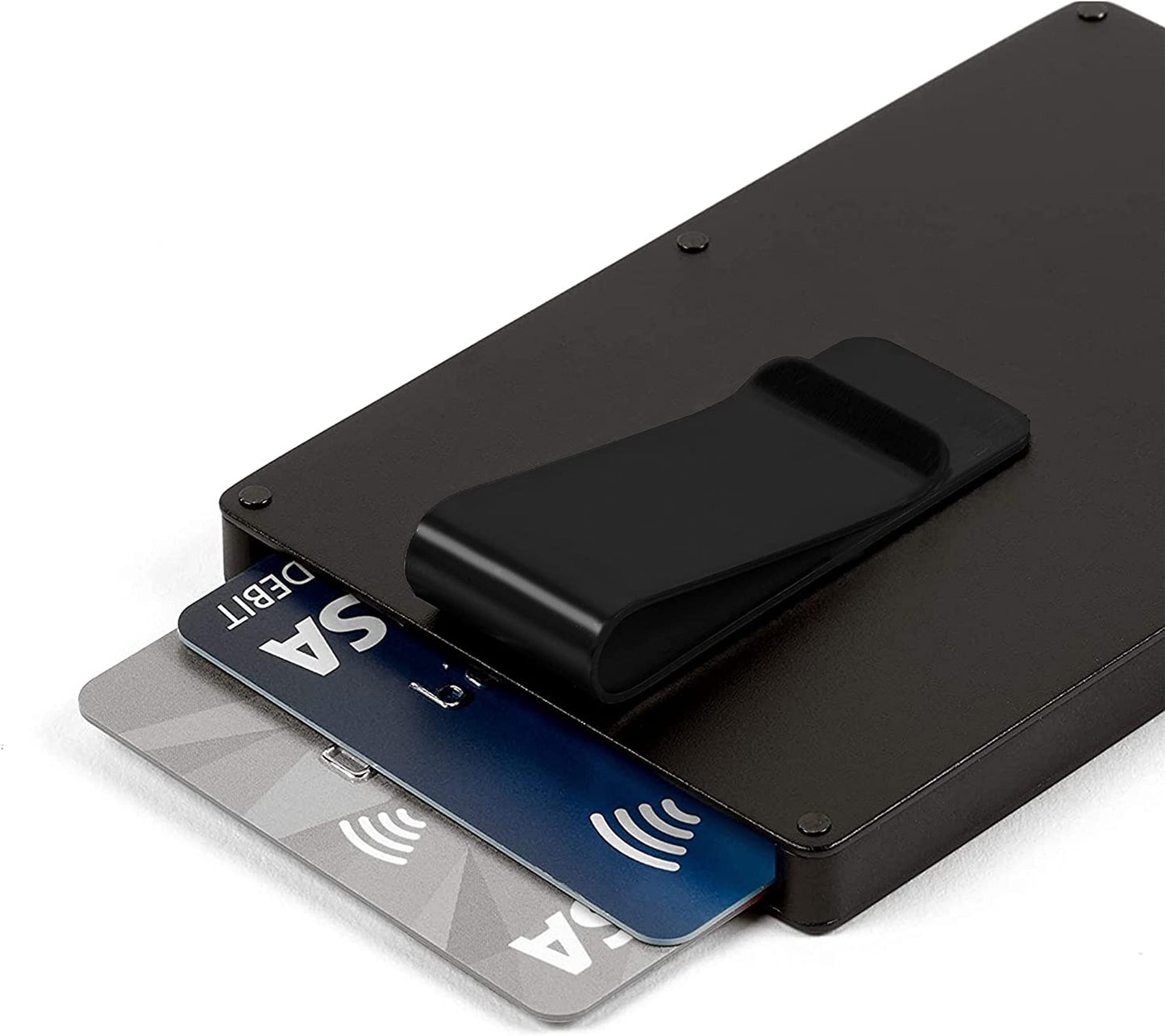 POWR RFID Blocking Card Holder, Stylish Slim Wallet and Contactless Credit Card Protector (Black with Black Money Clip)