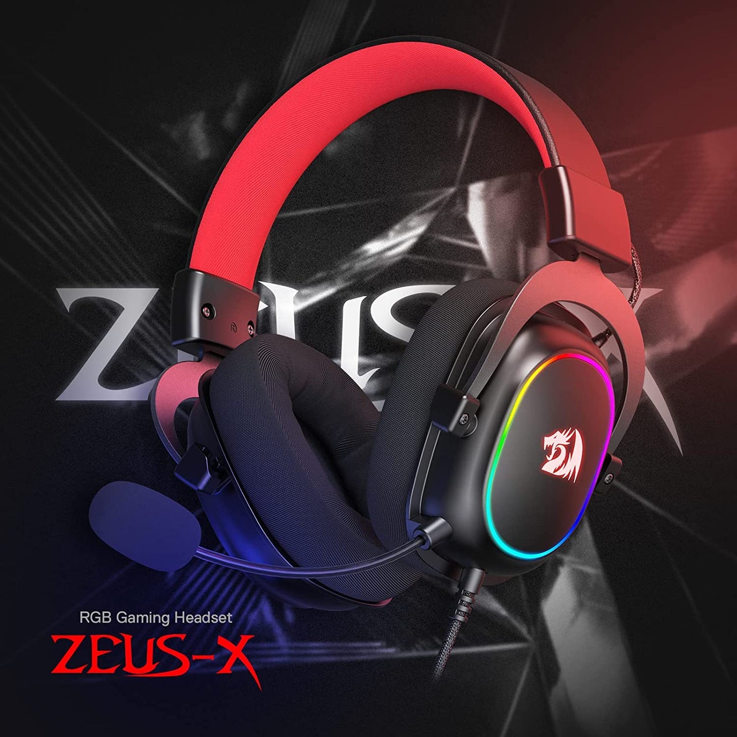 Redragon H510 Zeus-X RGB Wired Gaming Headset - 7.1 Surround Sound - 53MM Audio Drivers in Memory Foam Ear Pads w/Durable Fabric Cover Multi Platforms