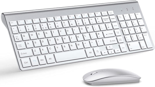 Slim Keyboard and Mouse Wireless Ultra Thin Set UK Layout,  2.4G Silent Compact USB Mouse and Scissor Switch Keyboard