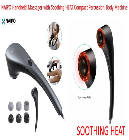 Handheld Percussion Massager, Electric Back Massage with Heat And Deep Tissue For Muscle Pain Relief, 6 Interchangeable Nodes, Wide-Range Adjustable Speed - Gray
