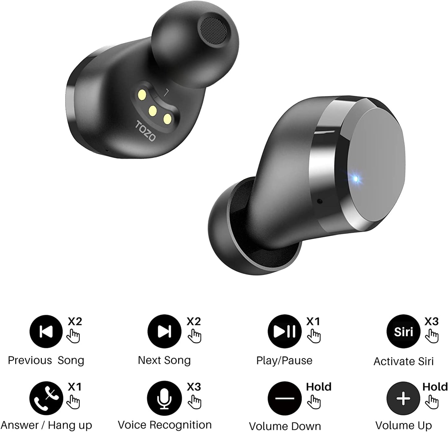 TOZO T12 Pro Wireless Earbuds Bluetooth Headphones with Qualcomm QCC3040 4 Mics CVC 8.0 Call Noise Cancelling and aptX Stereo Headset 2500mAh Wireless Charging Case IPX8 Waterproof Earphones Black