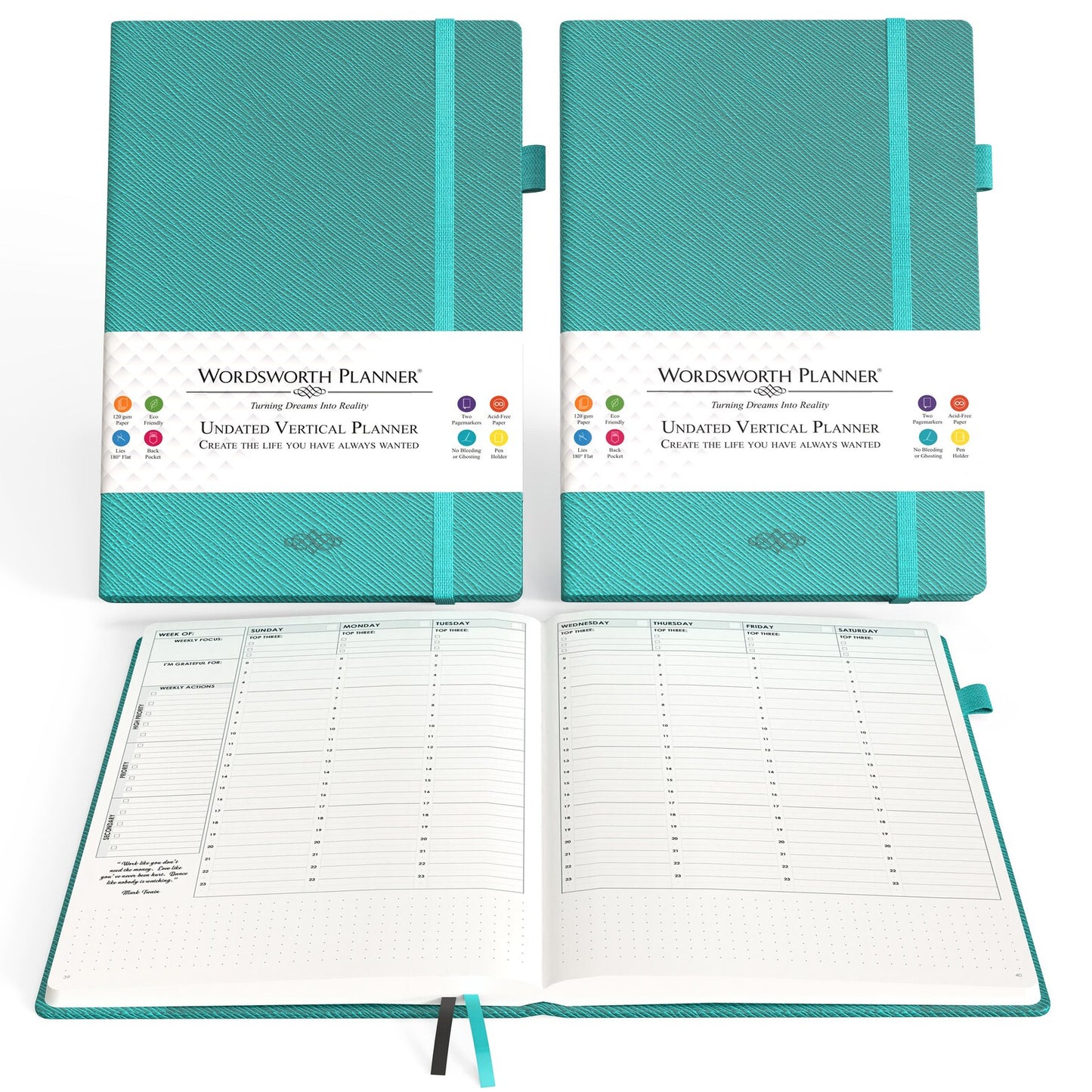 Wordsworth Undated Planner 2024-2025 - B5 Weekly, Monthly, Yearly Planning, Organiser Notebook; Increase Productivity, Gratitude Journal, Your Goals