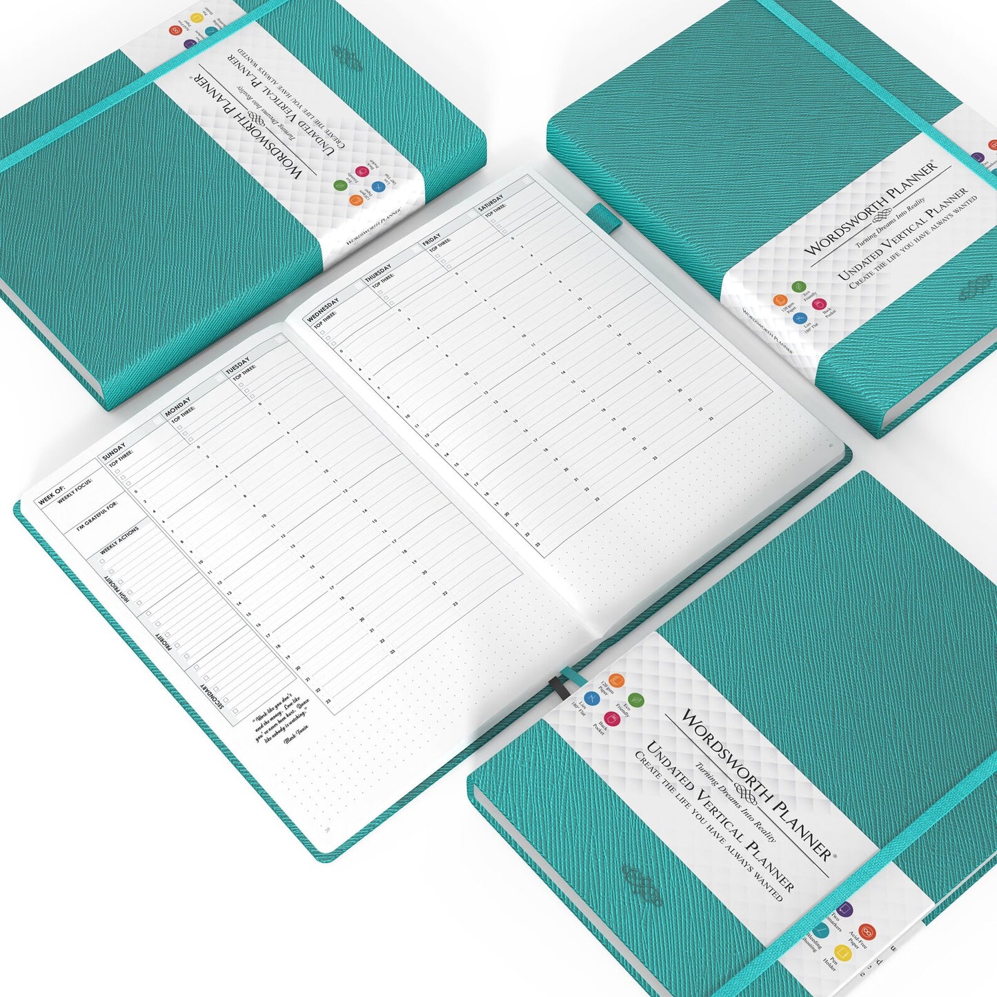 Wordsworth Undated Planner 2024-2025 - B5 Weekly, Monthly, Yearly Planning, Organiser Notebook; Increase Productivity, Gratitude Journal, Your Goals