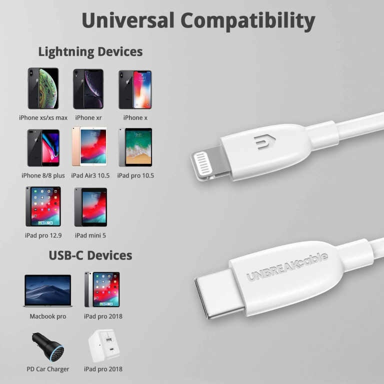 UNBREAKcable Apple MFi Certified USB C to Lightning Charging Cable