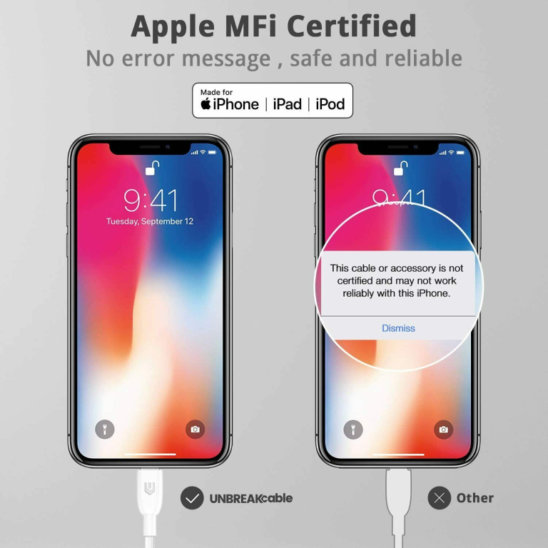 UNBREAKcable Apple MFi Certified USB C to Lightning Charging Cable