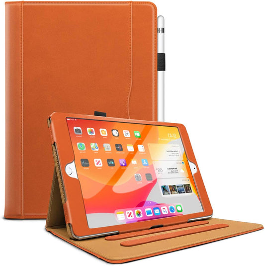 WeeYuu iPad 9th 8th 7th Gen Case, PU-Leather iPad 10.2 Cover Pen Holder Auto Sleep/Wake & Multi Angles for iPad 10.2 Inch 2021/20/19 (Tan)