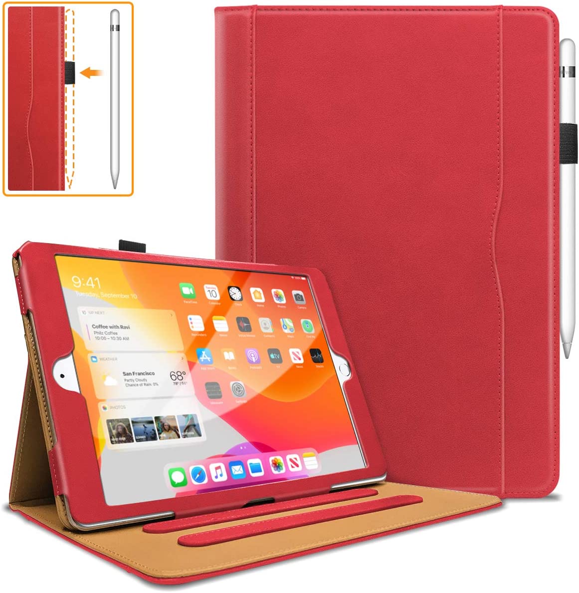 WeeYuu iPad 9th 8th 7th Gen Case, PU-Leather iPad 10.2 Cover Pen Holder Auto Sleep/Wake & Multi Angles for iPad 10.2 Inch 2021/20/19 (Tan)