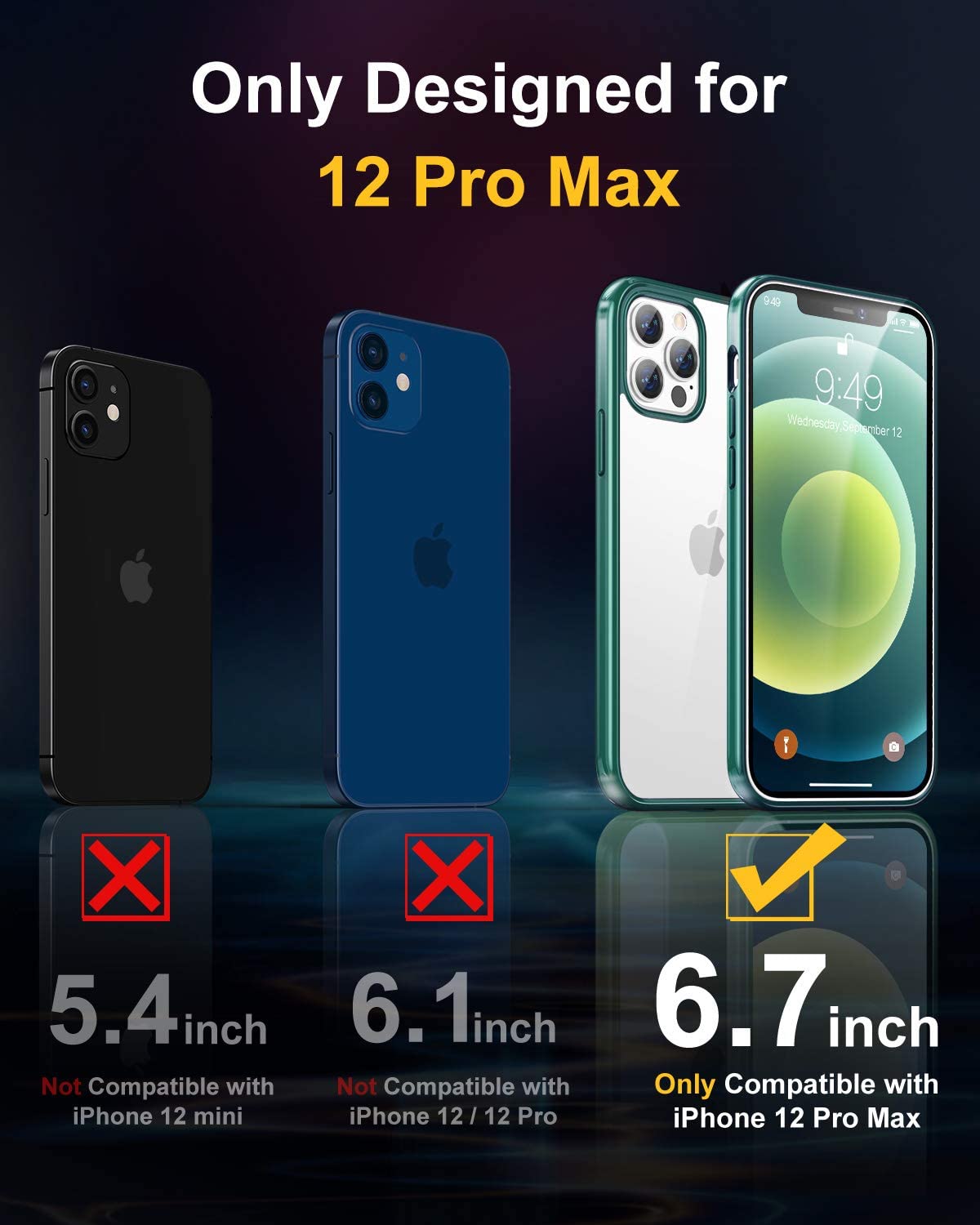 Humixx for iPhone 12 Pro Max Crystal Clear Case Green Edge, 5.0 Military Grade Shock Slim Fit Hard Back and Soft Silicone Edge Airbag Cover 6.7”