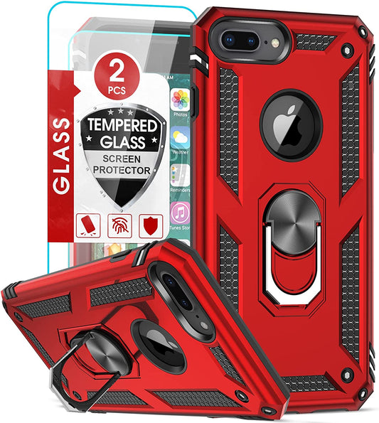 LeYi iPhone 7 Plus/8 Plus Case, iPhone 6s Plus/6 Plus Case Magnetic Ring Holder, Full Body Protective Silicone TPU Armor Phone Cover with Screen Red