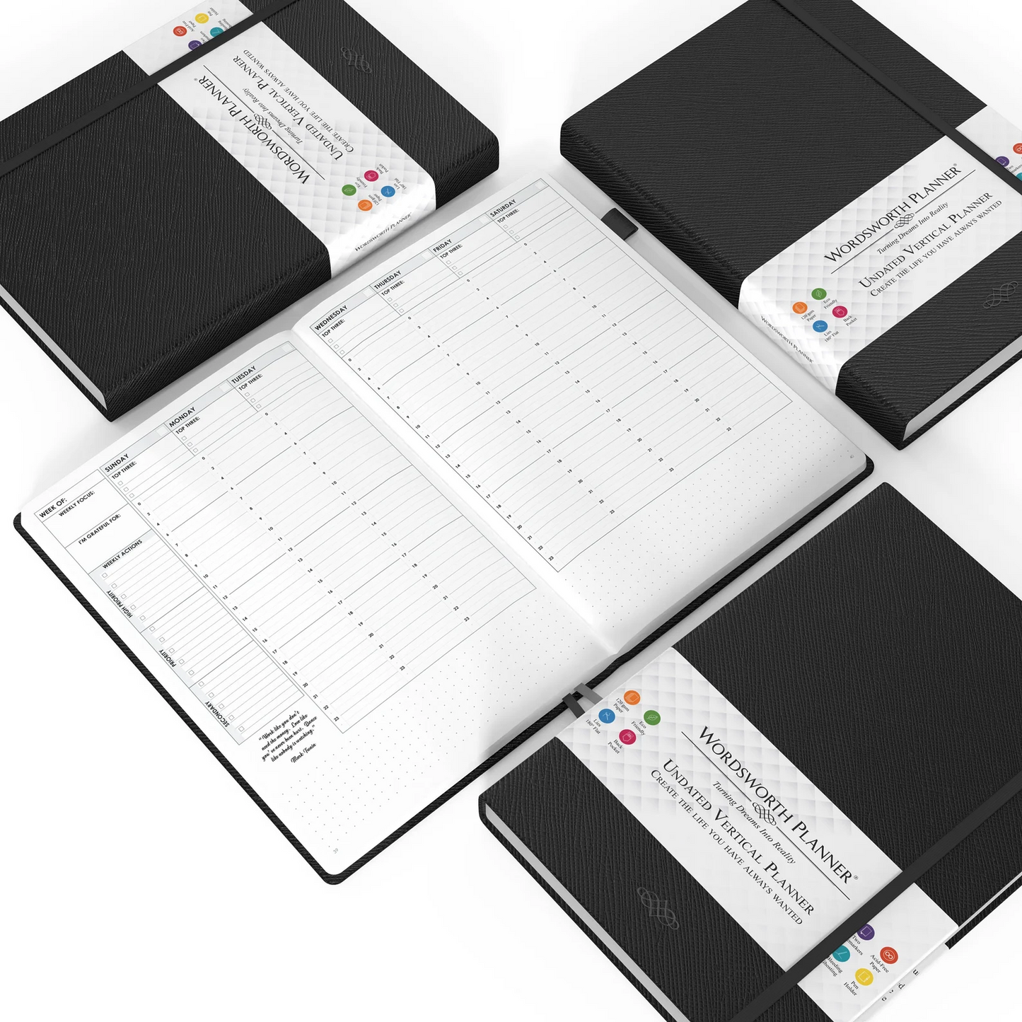 Wordsworth Undated Planner 2024-2025 - B5 Weekly, Monthly, Yearly Planning, Organiser Notebook; Increase Productivity, Gratitude Journal, Your Goals