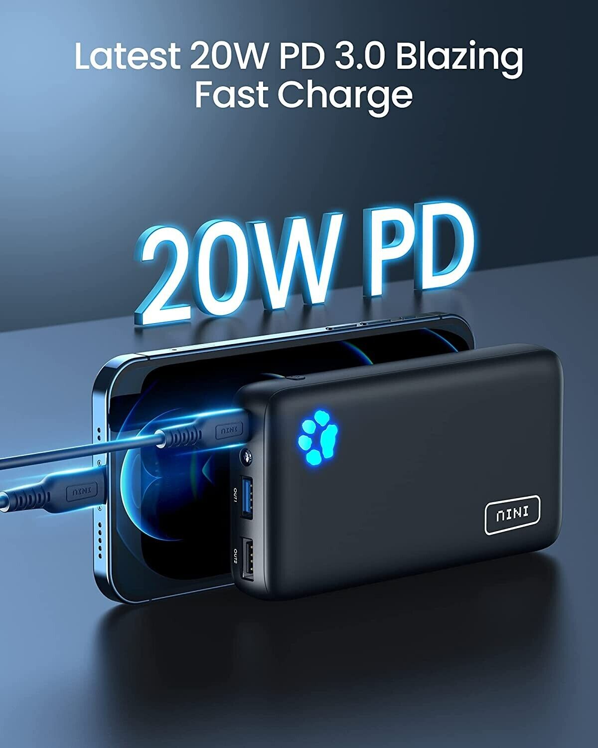 INIU Powerbank 20000mAh 22.5W PD3.0 QC4.0 Fast Charging LED Power Bank  Portable Charger For iPhone 14 13 12 Pro Max iPad Samsung