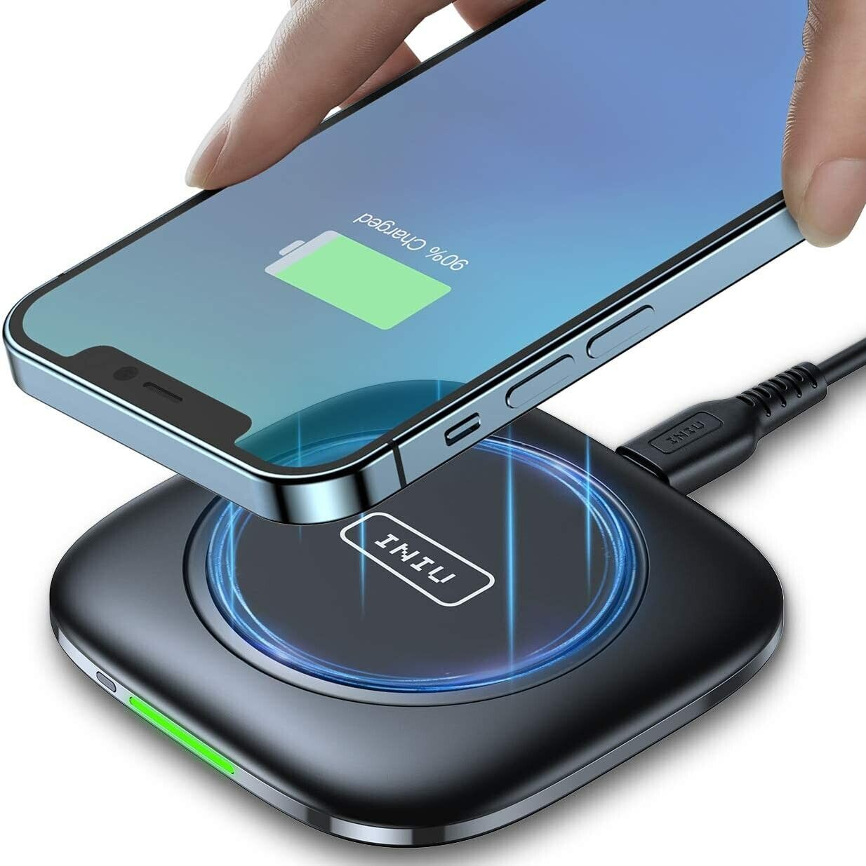 INIU Wireless Charger, 15W Qi-Certified Fast Wireless Charging Pad with Sleep-friendly Adaptive Light for iPhone 13 12 11 Pro Xr Xs Samsung Galaxy S20 S10 S9 S8 Note10 9 Xiaomi Huawei AirPods LG, etc