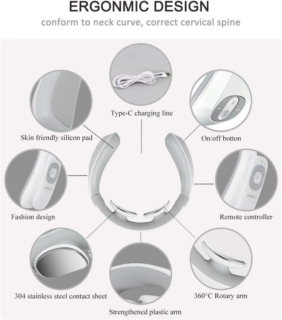 Neck Massager, Deep Tissue Cordless Massager with Heat, Electromagnetic Pulse Neck Massager, Neck and Shoulder Relief, 6 Modes 15 Levels Multifunction