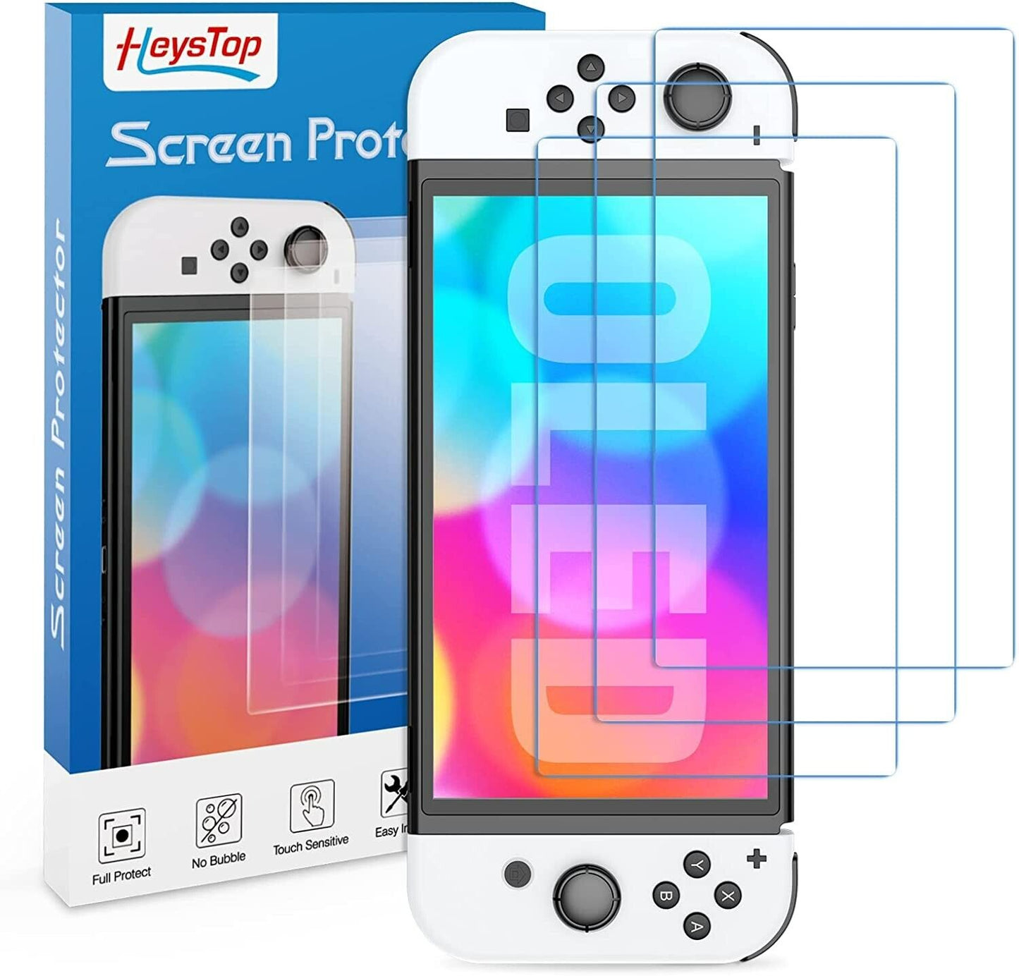 HEYSTOP Switch OLED Screen Protector 3-Packs, Full Protection Tempered Glass Screen Protector for Nintendo Switch OLED Model, [Glass Film 0.33mm] [Anti-Scratch] [Bubble-Free]