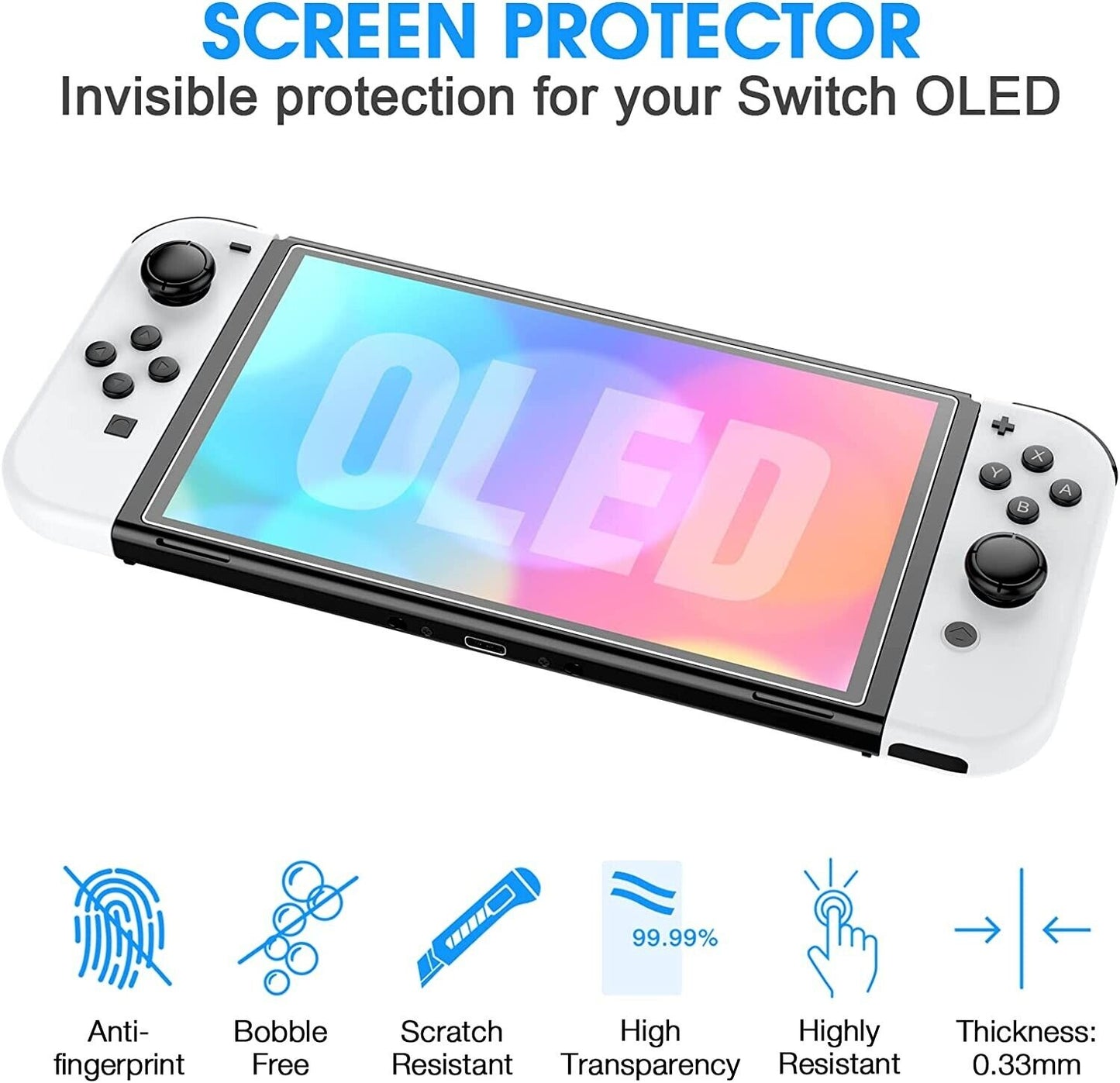 HEYSTOP Switch OLED Screen Protector 3-Packs, Full Protection Tempered Glass Screen Protector for Nintendo Switch OLED Model, [Glass Film 0.33mm] [Anti-Scratch] [Bubble-Free]