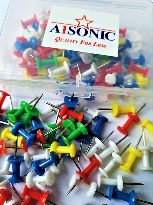 A1SONIC® Assorted Colour Hanging Box Push Pin Box (Pack of 100)
