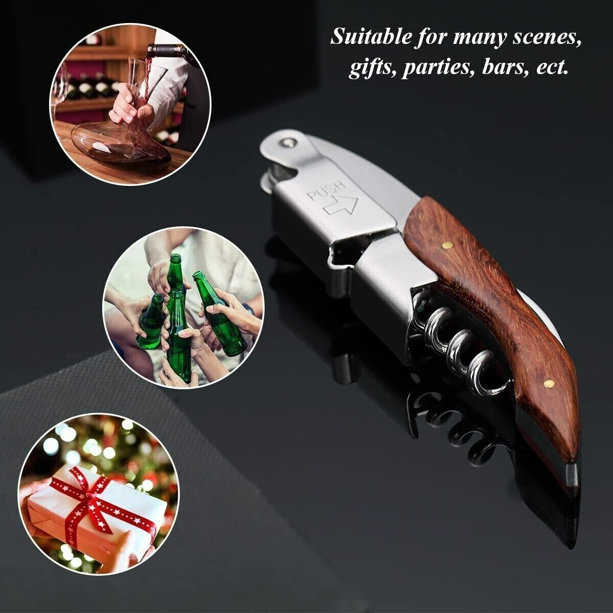 Corkscrew Professional Waiters Mate by Pear - This Wine Opener 3-in-one Wine Tool is Used to Open Beer and Wine Bottles by Waiters, Sommelier and Bartenders