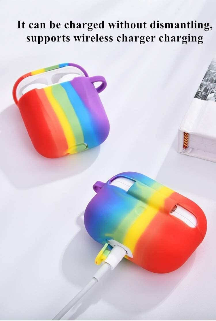 Airpods Silicone Case Cover Skin For Apple Airpods Pro And Aipods 1 - 2 - Pride Rainbow Multicoloured