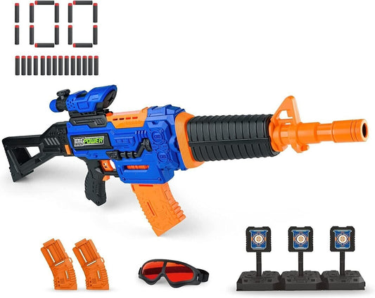 Bigpower Electric Motorized Toy Dart Blasters with 2 Magazine and 100 Foam Darts Compatible with Primary Brand Series, Toy Foam Blaster Dart Rifle for Boys, Girls and Adults
