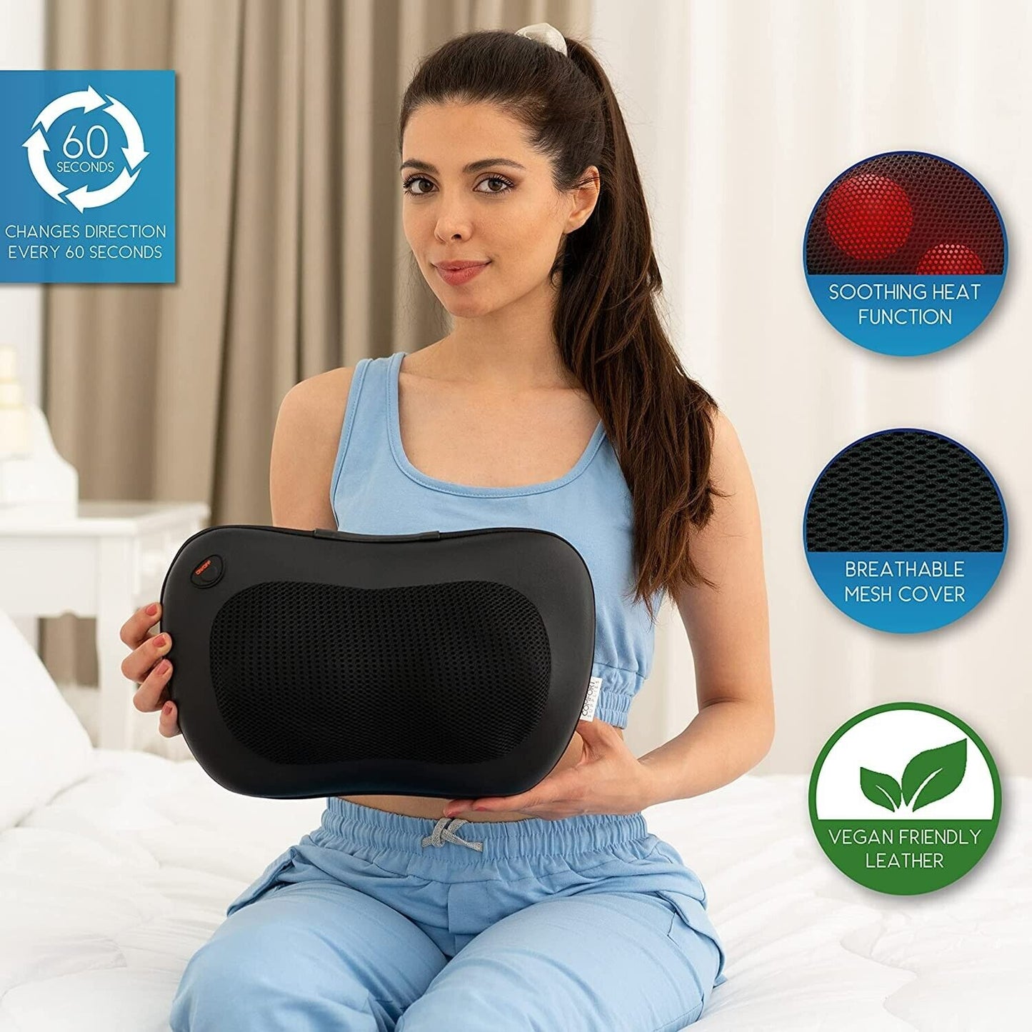 iKristin Back Neck Massager, Shiatsu Massage Pillow with Heat, Deep Tissue Kneading Massager for Shoulder, Back, Legs, Electric Back Massager, Massage at Home, Car