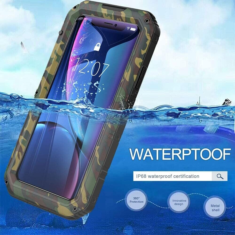 Beeasy Case for iPhone XR, Tough Waterproof Heavy Duty Metal Defender Cover Built-in Screen Military Grade Protective, Drop Proof Shockproof Rugged Hybrid Outdoor Sport Protection, Camouflage or Red