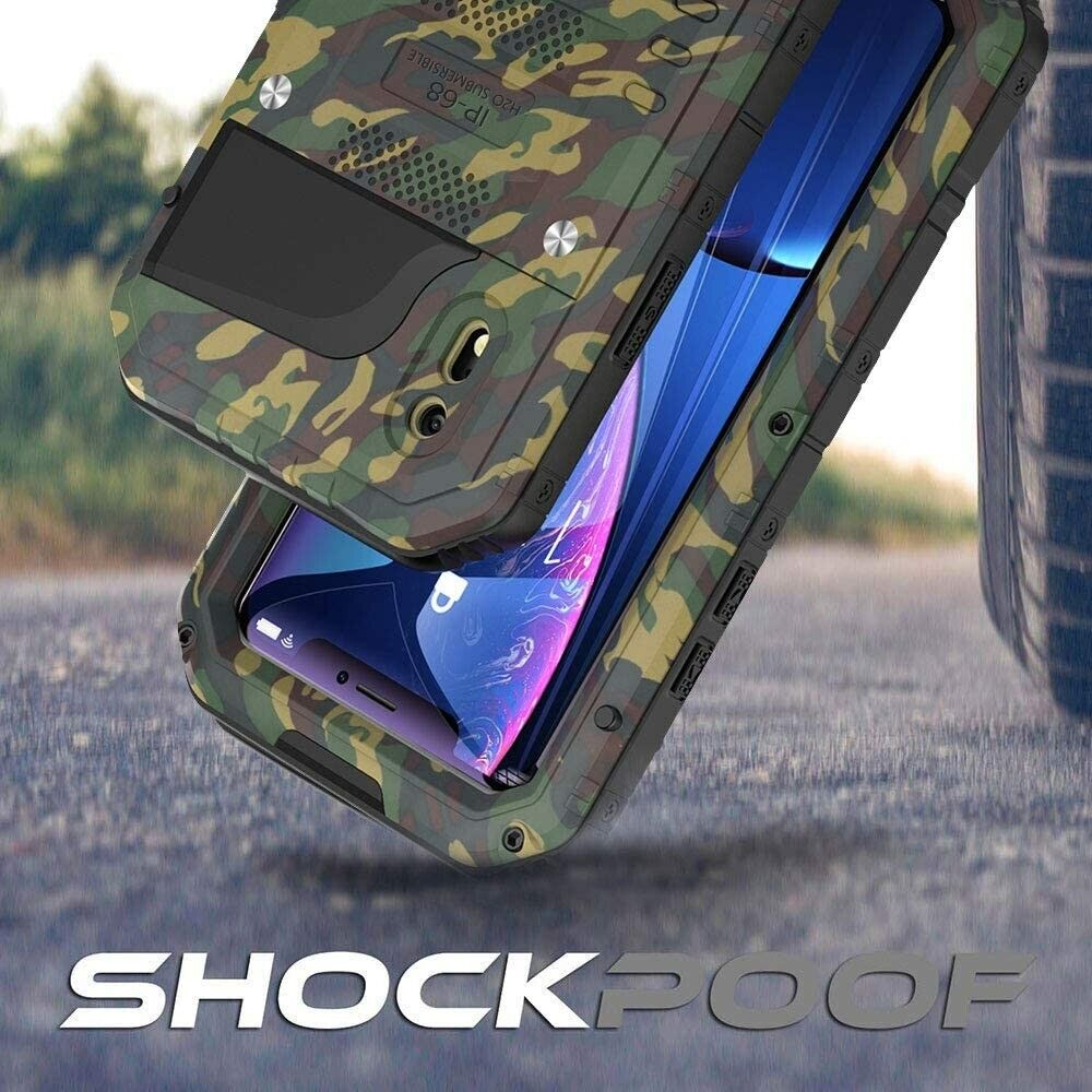 Beeasy Case for iPhone XR, Tough Waterproof Heavy Duty Metal Defender Cover Built-in Screen Military Grade Protective, Drop Proof Shockproof Rugged Hybrid Outdoor Sport Protection, Camouflage or Red