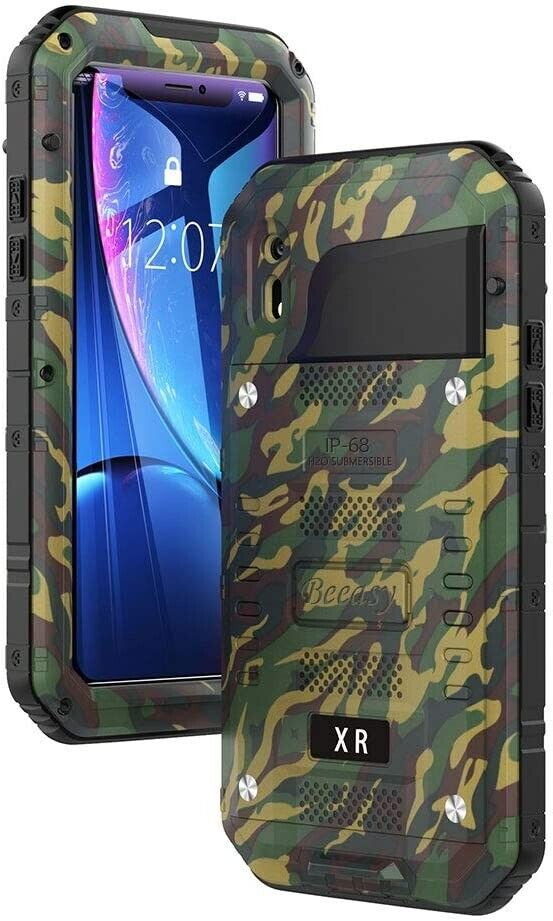 Beeasy Case for iPhone XR, Tough Waterproof Heavy Duty Metal Defender Cover Built-in Screen Military Grade Protective, Drop Proof Shockproof Rugged Hybrid Outdoor Sport Protection, Camouflage or Red