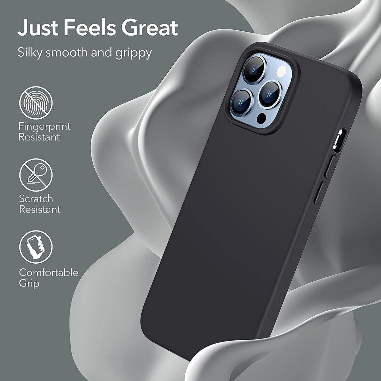 ESR Cloud Soft Case Compatible with iPhone 13 Pro Case (2021) (6.1 Inch), Liquid Silicone Case, Slim and Shockproof with Anti-Scratch Microfiber Lining, Black Plus FREE Phone Stand